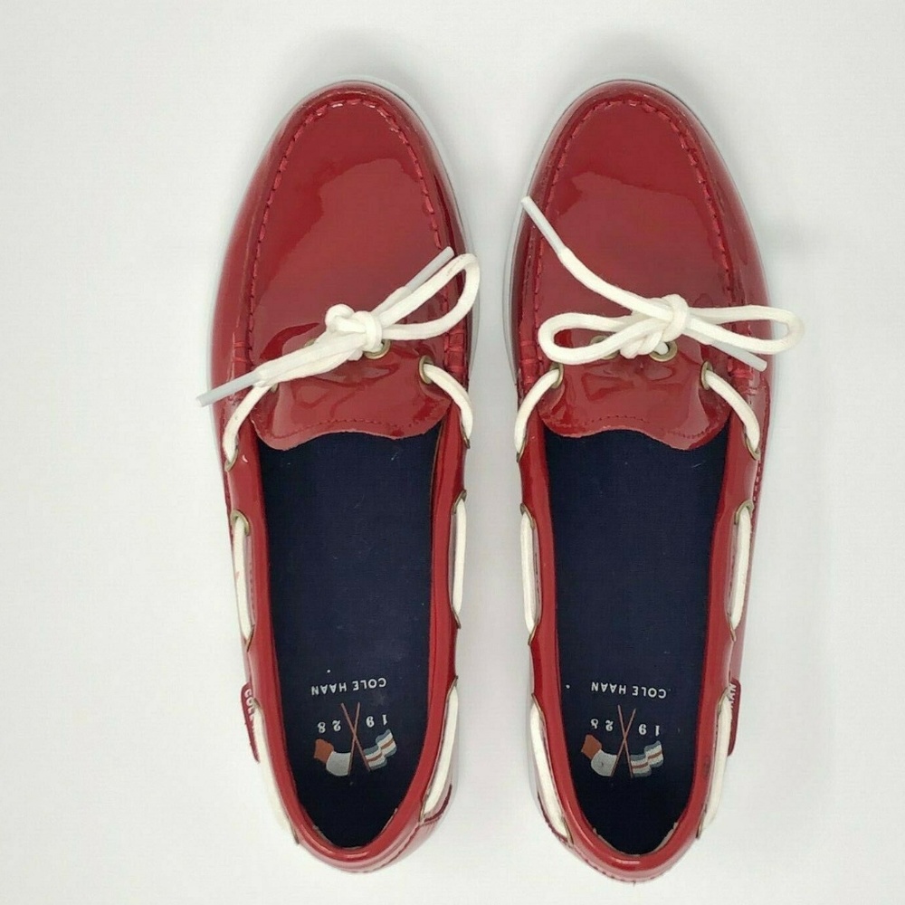 Cole Haan Red Patent Nantucket Camp Moccasins Size 10 MSRP $115